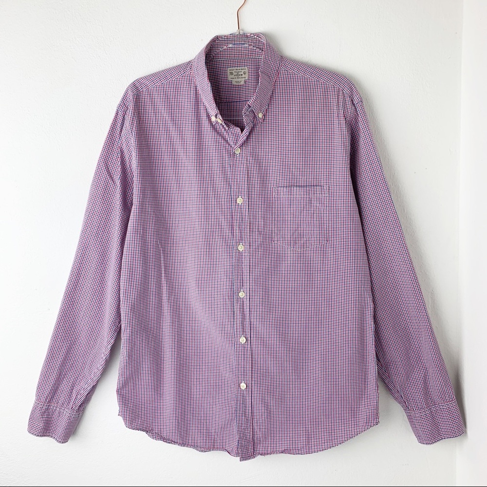 J.Crew Micro-check Red Blue Button Front Shirt L